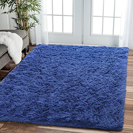 Comeet Soft Living room Area Rugs for Bedroom Fluffy Rugs for Kids Room, Floor Modern Indoor Shaggy Plush Carpets, Home Decor Fuzzy Comfy Nursery Baby Boys Abstract Accent, Navy Blue Shag rug 5x8 Feet