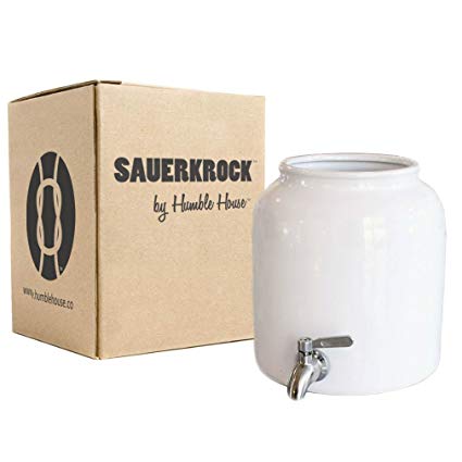 Humble House Stainless Steel Spigot Kombucha Crock Continuous Brew SAUERKROCK “Tap" 5 Liter (1.3 Gallon) Jar (Natural White)