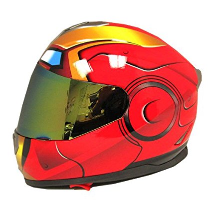 Iron Man DOT Motorcycle Bike Dual Visor Full Face Helmet Golden Red, Size X-Large Size XL (59-60 CM,23.2/23.6 Inch)