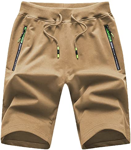QPNGRP Men's Zipper Pockets Elastic Stretch Waist Workout Casual Shorts