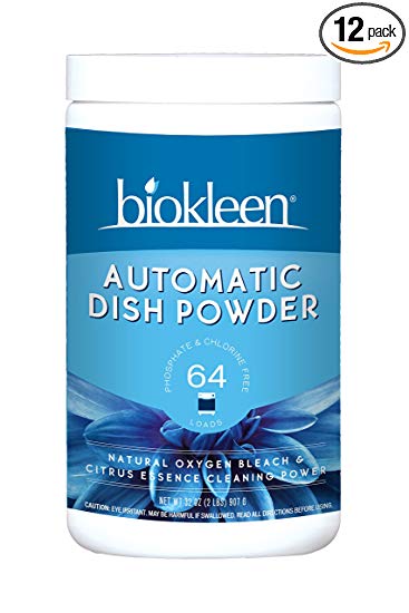 Biokleen Automatic Dishwashing Powder Detergent, Concentrated, Phosphate & Chlorine Free, Eco-Friendly, Non-Toxic, Citrus Essence, 2 Pounds (Pack of 12)