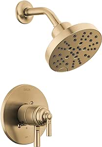 Delta Faucet Saylor 17 Series Gold Shower Valve Trim Kit with H2Okinetic Shower Head, Delta Shower System, Shower Faucet Set, Shower Head and Handle, Champagne Bronze T17235-CZ (Valve Not Included)