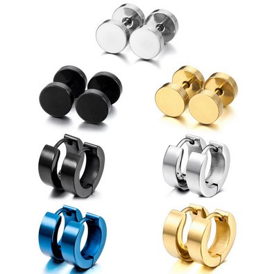Silver Gold Black Blue Stainless Steel Stud Hoop huggie Earrings Piercing
