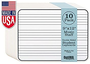 Optima 9 x 12 Double Sided Music Staff Dry Erase Lap Boards (10 Pack). Made in The USA!