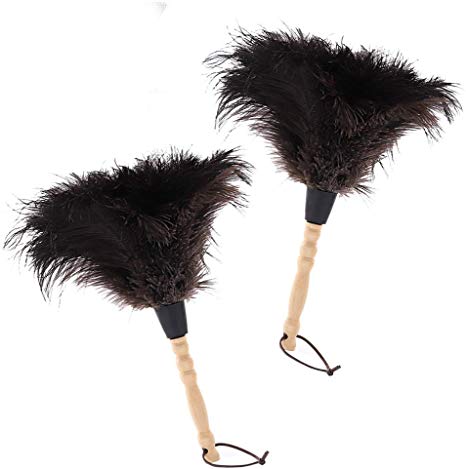 Midoneat Natural Black Ostrich Feather Duster,2 Packs,Car Duster Interior/Exterior Cleaner,Duster for Blinds Kitchen Keyboard Office, Washable Duster,Smart and Soft and Fluffy Duster