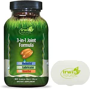 Irwin Naturals 3-in-1 Joint Formula - Joint Support Supplement with Glucosamine, Chondroitin & MSM - 90 Softgels - Bundle with Pill Case - Natural Nutritional Complex for Joint Health and Pain