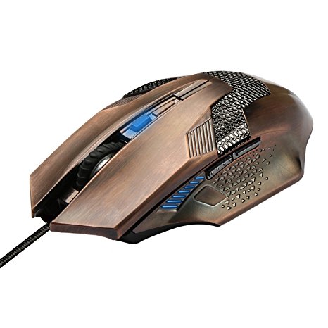 TeckNet Raptor M268 Gaming Mouse, Adjustable DPI Button Upto 2000DPI, Gold plated USB Connector, LED Light, Six Button - Bronze