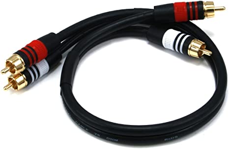 Monoprice 1.5ft Premium 2 RCA Plug/2 RCA Plug M/M 22AWG Cable - Black