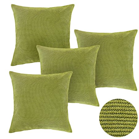 Deconovo Light Green Toss Pillow Case Throw Cushion Cover Pinwale Corduroy Durable for Couch, 18x18-inch, Set Of 4