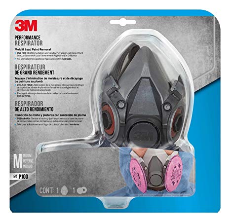 3M Half Facepiece Reusable Respirator All-in-One Kit, Mold and Lead Paint Removal, M (1 Mask, 1-pair Filters)