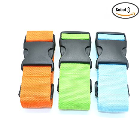 Pack Of 3 Luggage Straps Suitcase Belt Travel Accessories,Orange & Green & Blue