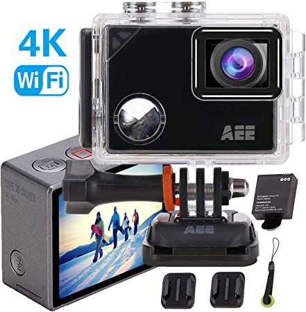 AEE Silver 4K WiFi Sports Action Camera, Ultra HD 133 Feet Waterproof DV Camcorder with Touch Screen, 16MP Image Resolution, 140 Degree Wide Angle Lens with 4X Digital Zoom