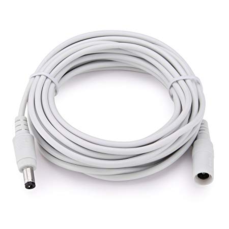 WildHD Power Extension Cable 16.5ft 2.1mm x 5.5mm Compatible with 12V DC Adapter Cord for CCTV Security Camera IP Camera Standalone DVR(16.5ft DC5.5mm Plug White)