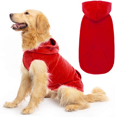 EXPAWLORER Fleece Dog Hoodies with Pocket, Cold Weather Spring Vest Sweatshirt with O-Ring