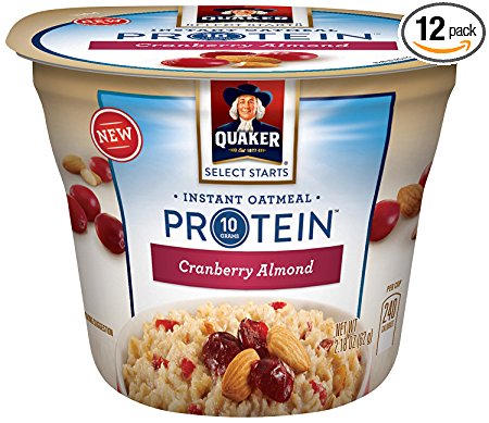 Quaker Instant Oatmeal Express Cups, Select Starts with Protein, Cranberry Almond, Individual Cups (Pack of 12)