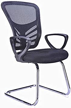 Hercke Mesh Back Ergonomic Lumbar Support Reception Chair – 19.5” Seat Height 330lb Capacity Black with Chrome Plated Sled Base Tubing – Breathable Sponge Seat Cushion