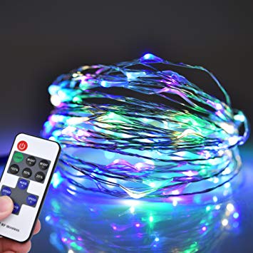 Amazlab T1R10, 10 meter/33 feet, Set of 1, Soft Copper Wire Twine Micro LED String Lights, 100 LED Bulbs Starry Indoor Outdoor Decorative Fairy Lights DC Powered Rainbow Colored