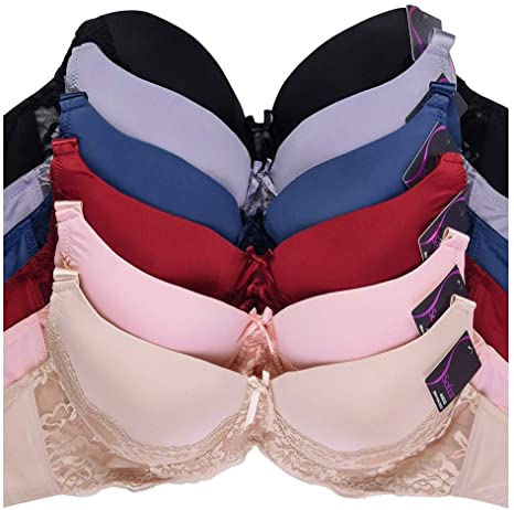 WHITE APPAREL Women's Full Cup Push Up Lace Bras (Pack of 6)