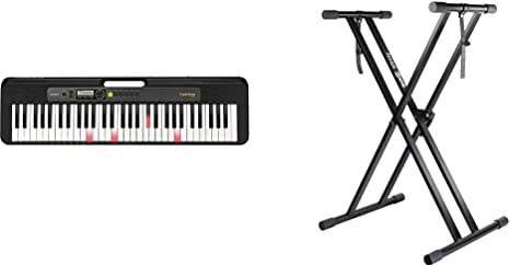 Casio, 61-Key Portable Keyboard with USB (LK-S250) & RockJam Xfinity Heavy-Duty, Double-X, Pre-Assembled, Infinitely Adjustable Piano Keyboard Stand with Locking Straps