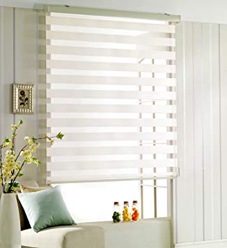 Custom Cut to Size, [Winsharp Woodlook 47, White_ivory, W 23 x H 64 inch] Zebra Roller Blinds, Dual Layer Shades, Sheer or Privacy Light Control, Day and Night Window Drapes, 20 to 110 inch wide