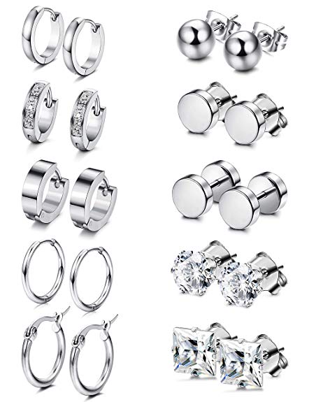 ORAZIO Stud Earrings for Men Women Stainless Steel Huggie Earrings Small Hoop Earrings