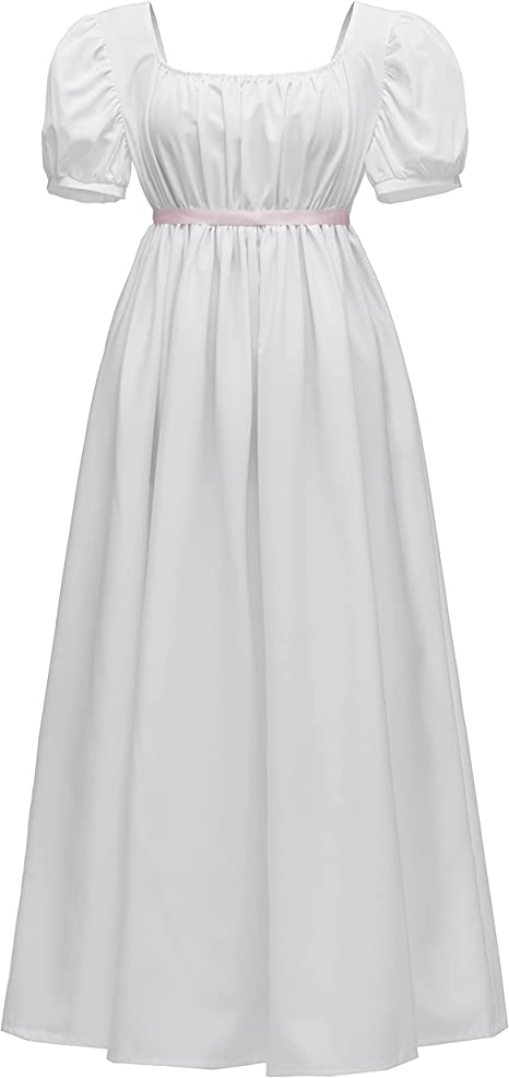 Abaowedding Regency Dresses for Women Bridgerton Dress for Women with Satin Sash Vintage Ball Gown Ruffle Puff Sleeve (White L)
