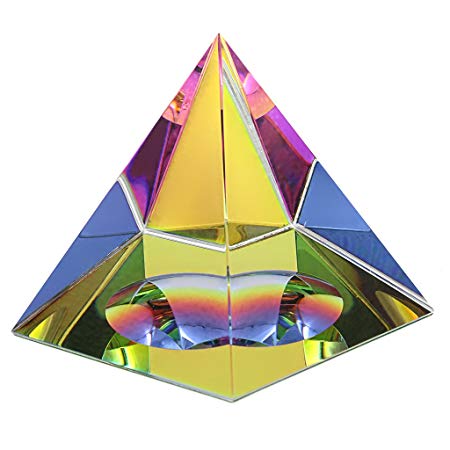 OwnMy Crystal Pyramid Iridescent Suncatchers Prism Rainbow Color with Gift Box (3.15 Inch Tall)