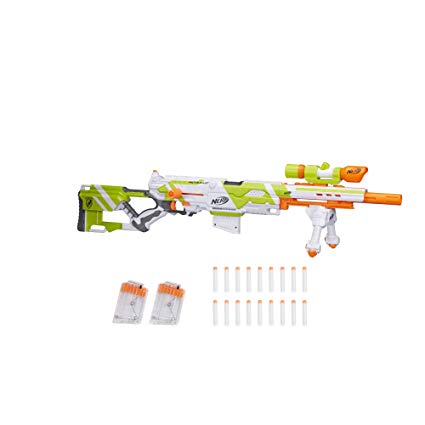 Longstrike Nerf Modulus Toy Blaster with Barrel Extension, Bipod, Scopes, 18 Modulus Elite Darts & 3 Six-Dart Clips (Amazon Exclusive)