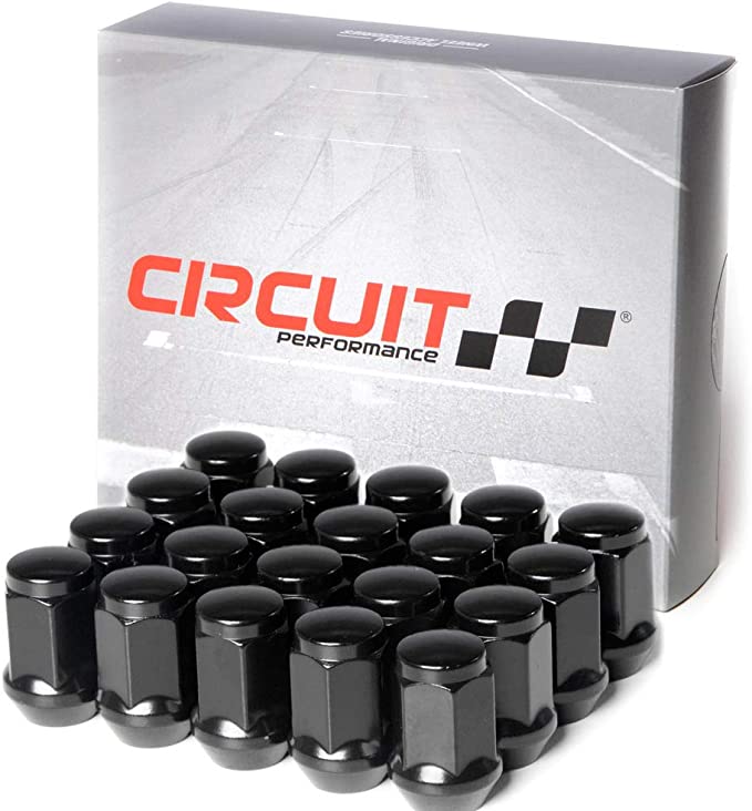 Circuit Performance 7/16" Black Closed End Bulge Acorn Lug Nuts Cone Seat Forged Steel (20 Pieces)