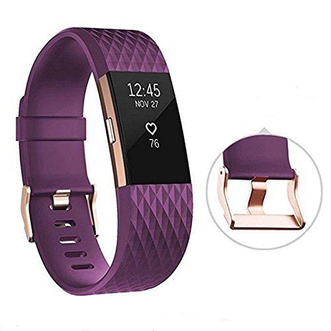 Wearlizer For Fitbit Charge 2 Bands Accessories, Silicone Replacement Strap For Fitbit Charge 2 Special Edition Lavender Rose Gold Buckle Rose Gold Fitbit Charge 2