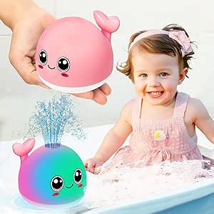 TFS TOP·FANS Bath Toy Baby Girl Gift: Pink Whale for 6-12 Months Old Infant Girl Light Up Fountain Bathtub Water Toys 3 4 5 7 8 9 10 15 Birthday Shower Gifts 18-24 Newborn Essentials Stuff Accessories