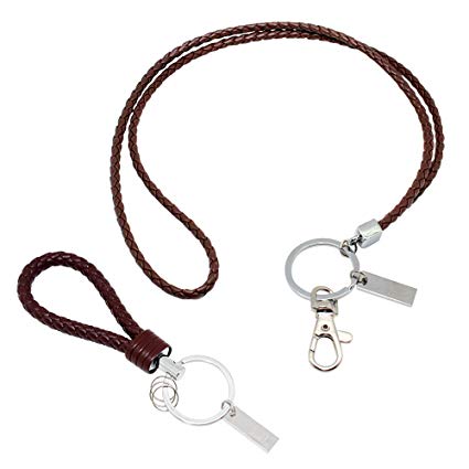 Office Lanyard, Boshiho PU Leather Necklace Lanyard with Strong Clip and Keychain for Keys, ID Badge Holder, USB or Cell Phone (Combo Brown)