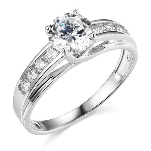 .925 Sterling Silver Rhodium Plated Wedding Engagement Ring