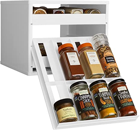 YouCopia Classic SpiceStack 24-Bottle Spice Rack Organizer with Universal Drawers, White