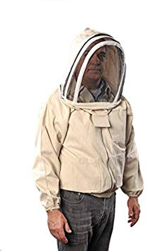 FOREST BEEKEEPING SUPPLY Forest Beekeeping Canvas Jacket with Fencing Veil Hood, Professional Premium Beekeeper Jackets (XL)