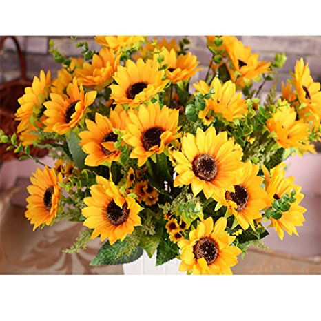 AmyHomie Artificial Sunflower Bouquet, 12 Flowers Per Bunch, 2 Bunches Per Pack