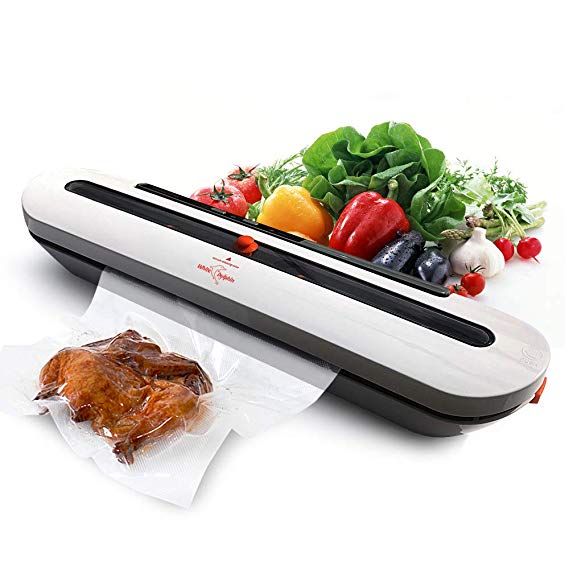 White Dolphin Vacuum Sealer Machine Automatic Vacuum Air Sealing System for Food Preservation Starter Kit Dry Moist Food Modes Sous Vide with Packing Plus 10pcs FREE Vacuum Sealer Bags