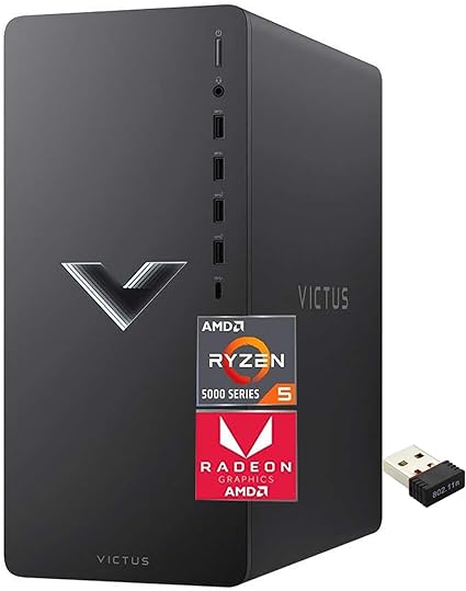 HP Victus Gaming Desktop Computer - AMD Ryzen 5-5600G(6-core), 64GB RAM, 2TB SSD, AMD Radeon RX 6400 Graphics, Wi-Fi 6, Bluetooth, HDMI, USB-A&C, Windows 11 Home, with USB WiFi Adapter