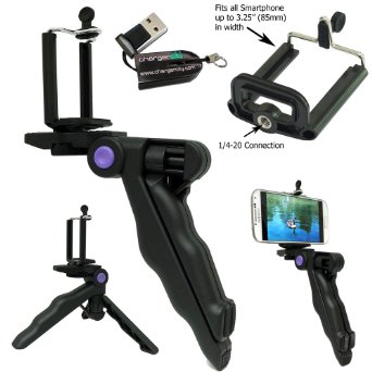 ChargerCity Multi-Use Handheld stabilizer Pistol Grip 14-20 Tripod Camera Recording Handle Mount with Universal Smartphone holder compatible w Apple iphone 6s 6 Plus Samsung Galaxy S6 Edge S5 Note 4 5 HTC ONE Nexus ONEPLUS Sony Xperia Z2 LG G3 G4 Smartphone Max opening of 325 wFree ChargerCity OEM Micro SD Memory Card Reader