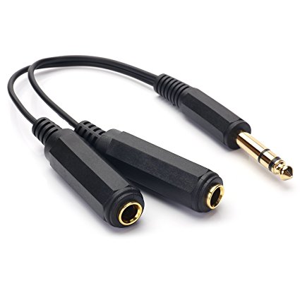 TISINO 1/4" 6.35mm TRS Stereo Plug / Male to 2 Dual 6.35mm 1/4" TRS Jack / Female Y Splitter Adapter Gold Plated Audio Cable Stereo Cord 6 Inchs/20cm