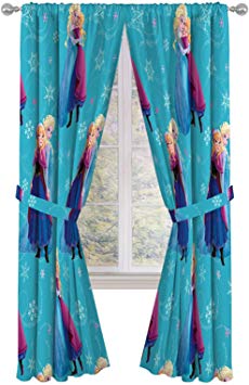 Jay Franco Disney Frozen Swirl 84" inch Drapes 4 Piece Set - Beautiful Room Décor & Easy Set up, Bedding Features Anna & Elsa - Window Curtains Include 2 Panels & 2 Tiebacks (Official Disney Product)