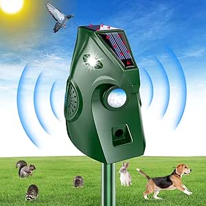 Repulsif Chat Ultrason, 2 Modes Ultrasoniques Repulsif Chat avec Lumière Clignotante, Répulsif Chat Exterieur à Énergie Solaire et Étanche, Chats Chiens Oiseau Mouffette Écureuil Raton Laveur Cerf