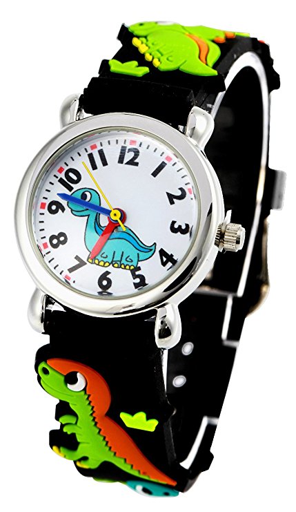 Tonnier 3D Kids Watches Healthy Material Black Rubber Band Children Watches Dinosaur