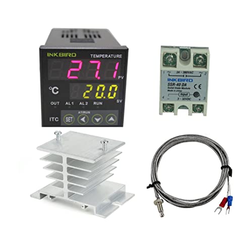 Inkbird AC 100 to 220V ITC-100VH Outlet Digital PID Thermostat Temperature Controller 40DA SSR White Heat Sink K Thermocouple