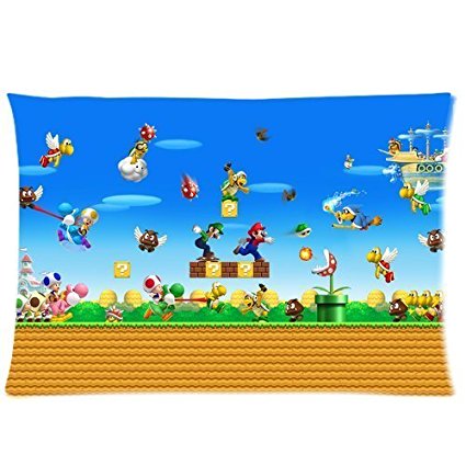 Super Mario Brothers Custom Rectangle Pillowcase Covers Standard Size 20"x30" One Side Twin Mario Pillowcase
