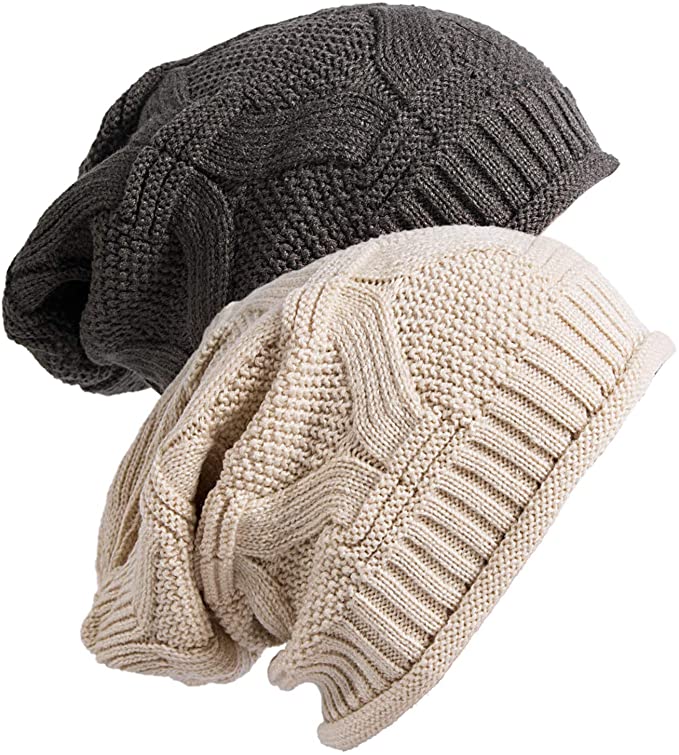 2 Pack Womens Slouchy Beanie Winter Knit Soft Hat for Women and Men