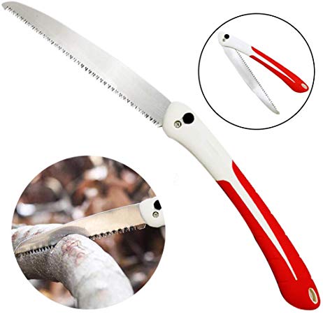 Buy-plus Folding Hand Saw - 11 inch Extra Long Curved Blade All Purpose Heavy Duty Camping Silky Pruning Saw with Hard Teeth Best for Hunting Wood Branches