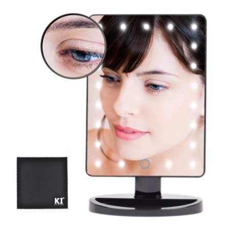 KI Store LED Lighted Makeup Mirror Battery Operated with Portable 10x Magnifying Mirrors (Black)