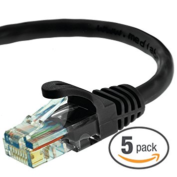 Mediabridge Ethernet Cable ( 5-Pack - 1 Foot ) - Supports Cat6 / Cat5e / Cat5 Standards, 550MHz, 10Gbps - RJ45 Computer Networking Cord - Black - ( Part# 31-699-01X5 )