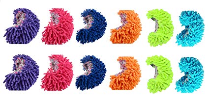 King's deal- Tm 12pcs (6 Pairs) Dust Floor Cleaning Slippers Shoes Mop House Clean Shoe Cover Multifunction (12 Pcs (6 Color))